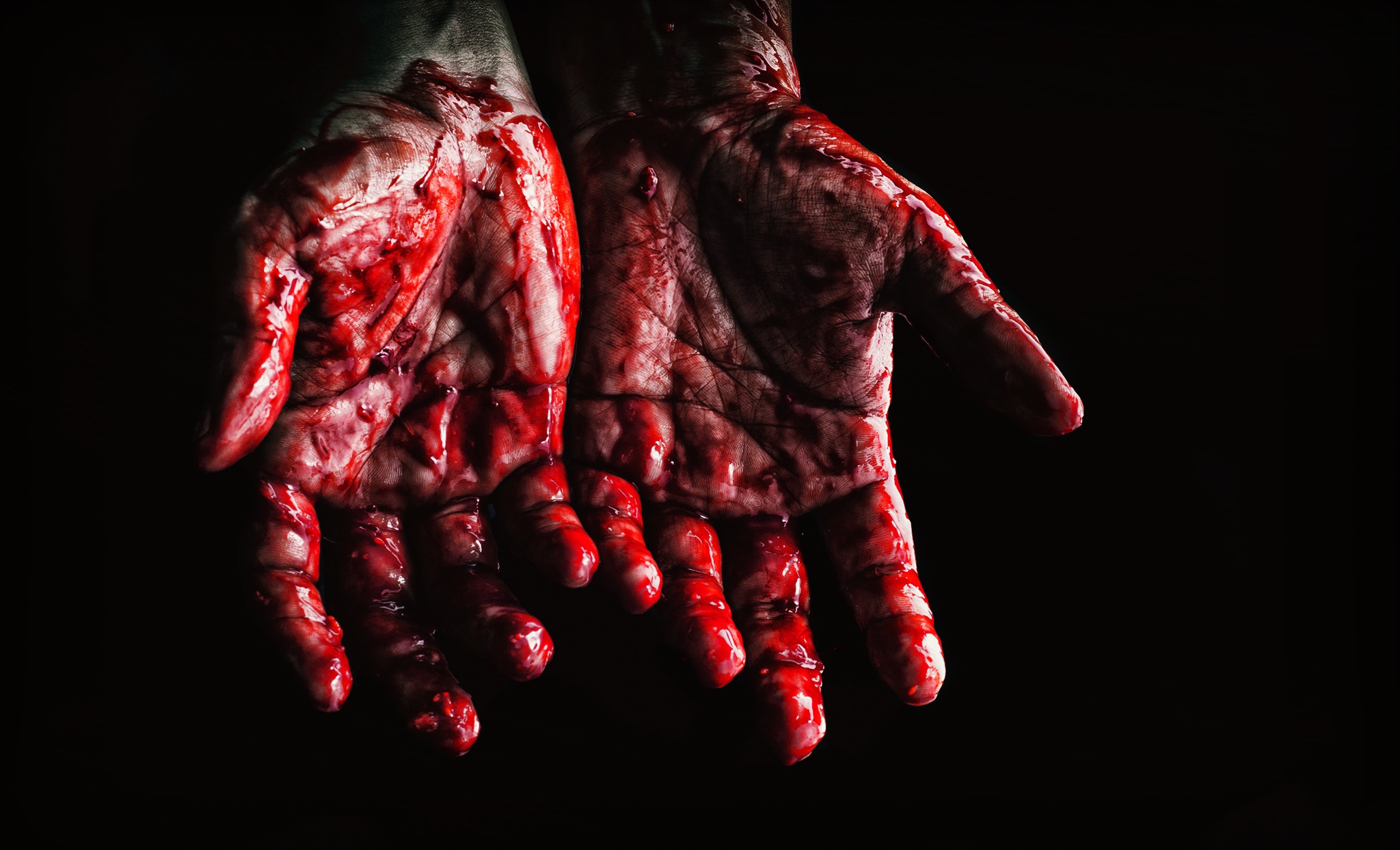 person s hands covered with blood 673862